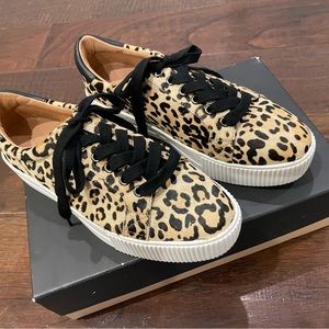 NWB Halogen leopard print calf hair tennis shoes